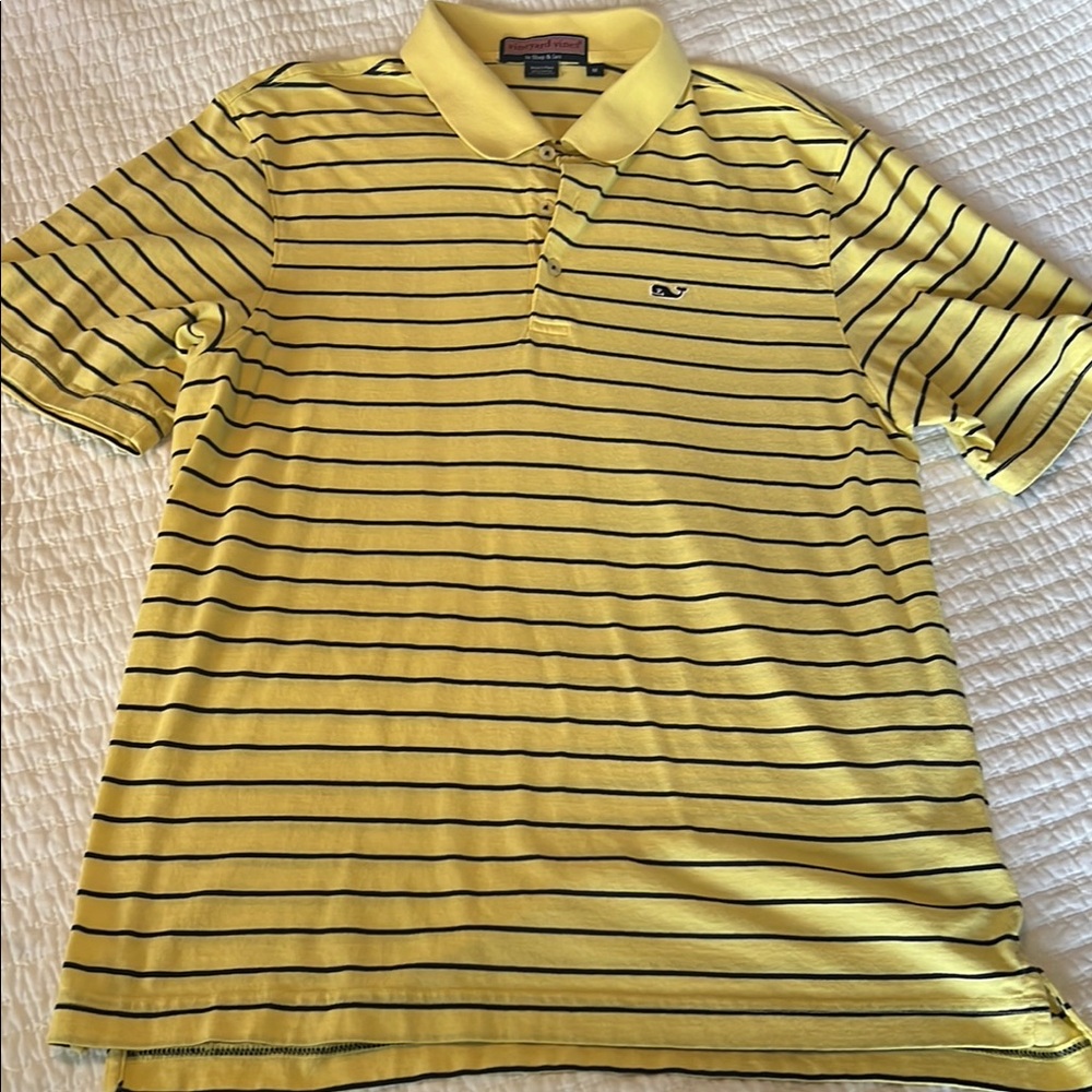 Vineyard Vines Men's Polo in Yellow and Black Stripes